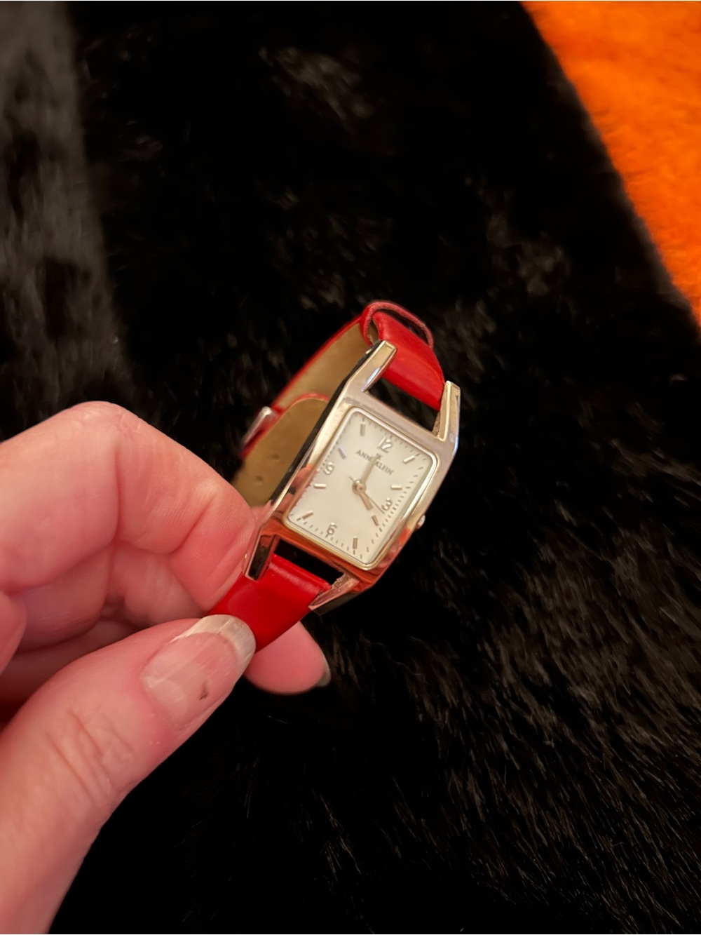 Anne Klein Silver-Tone Case Women's Watch with Red Leather Strap vintage
